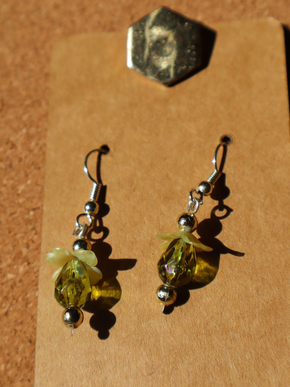 Handmade Silver green glass bead flower earrings